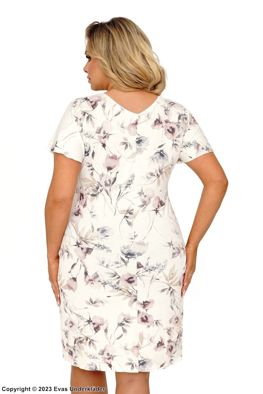 Nachthemd, hochwertige Viskose, Spitzenbesatz, kurze Ärmel, Blumen, Plus Size